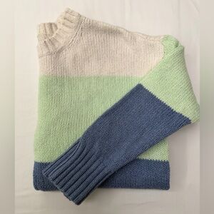 American Eagle Colorblock Knit Crewneck Sweater Blue Green Cream Size M